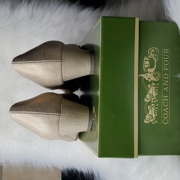 Coach & Four Gold Linen Sammy Wedge Heels with original box - Picture 5 of 9
